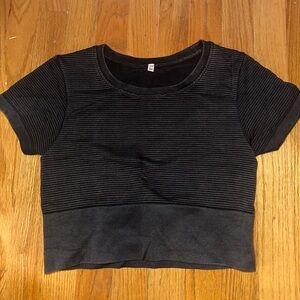 Aerie Black Ribbed Short Sleeve Workout Tshirt